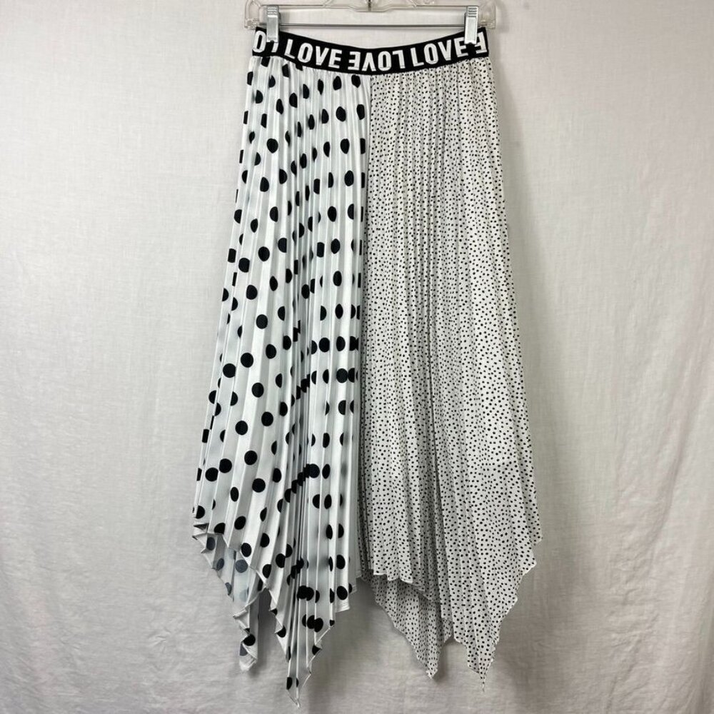 NEW Beulah Design‎ LOVE All Over Pleated Midi Skirt Womens M Polka Dot Crinkle